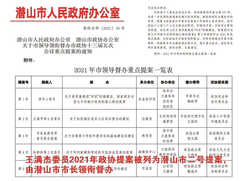 2021年市领导督办重点提案